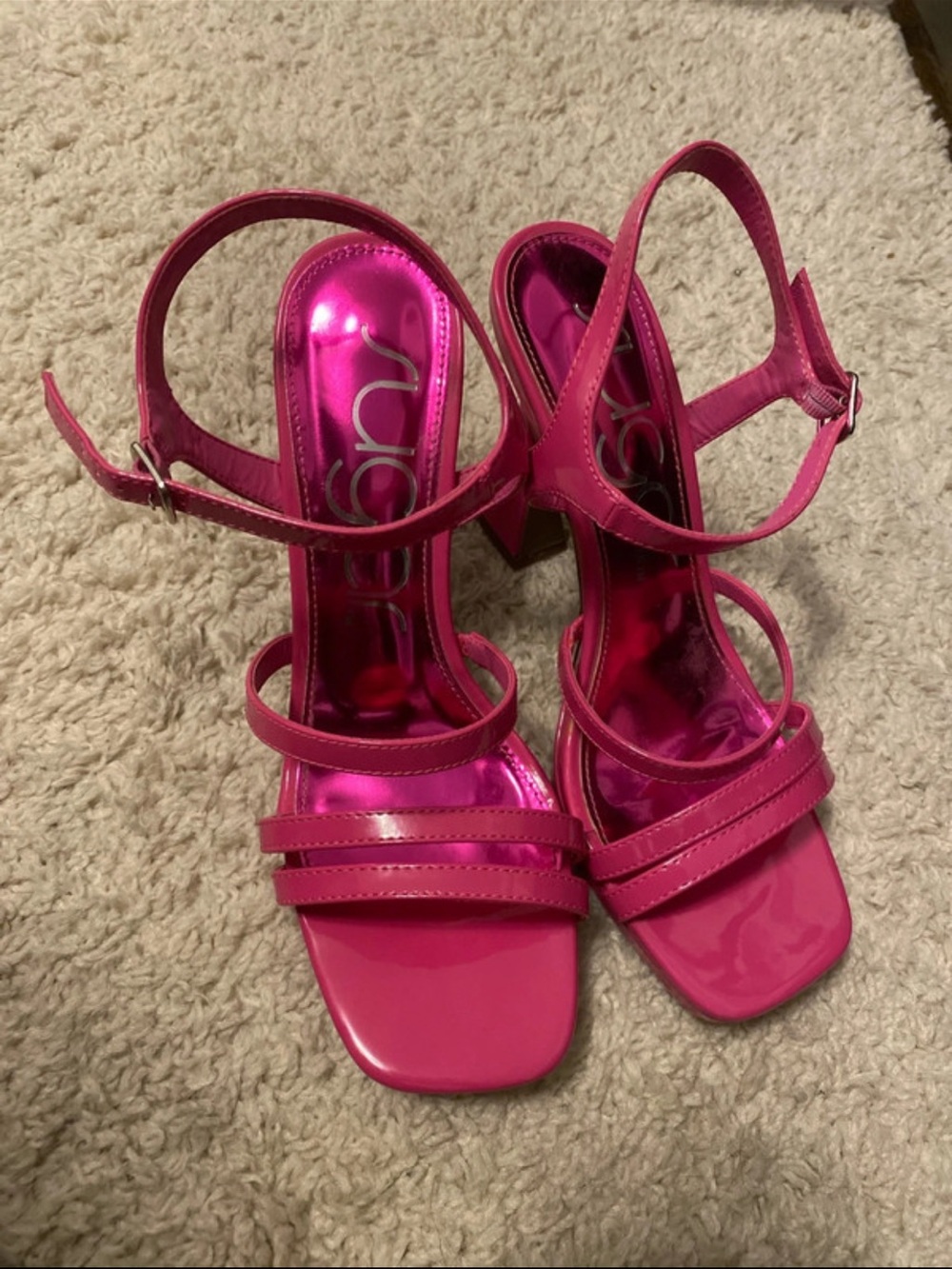 Sugar Hot Pink Strappy Block Heel Sandals
